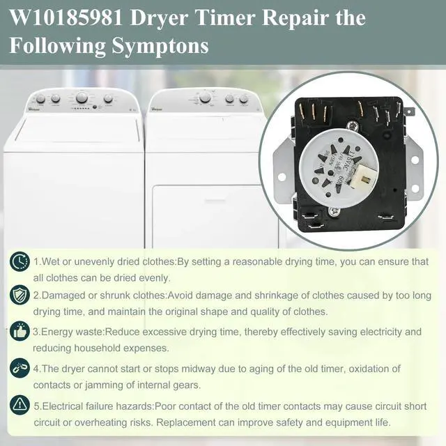 Alt view image 6 of 7 - Upgraded W10185981 Dryer Timer Compatible with Whirlpool 7MWGD1730JQ0, 7MWG66705WM1, 7MWGD1930JM0 Timer, Maytag MGDC215EW2, Crosley, Kenmore, Dryer etc, Replacement for 418-095-20-B5, WPW10185981