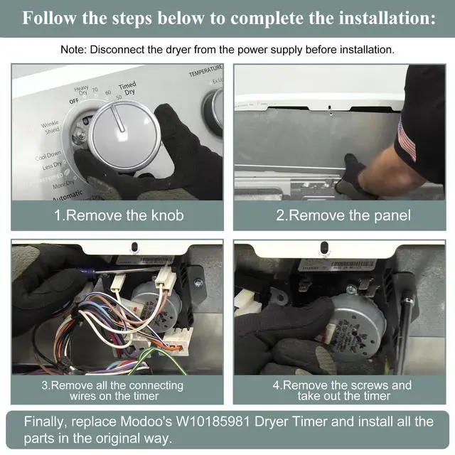 Alt view image 7 of 7 - Upgraded W10185981 Dryer Timer Compatible with Whirlpool 7MWGD1730JQ0, 7MWG66705WM1, 7MWGD1930JM0 Timer, Maytag MGDC215EW2, Crosley, Kenmore, Dryer etc, Replacement for 418-095-20-B5, WPW10185981
