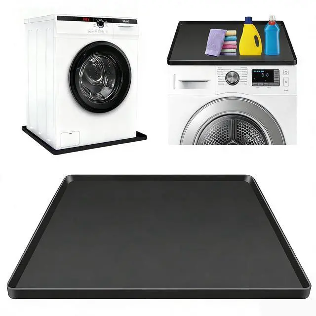 Main image of Washing Machine Drain Pan Silicone mat 27"x27" with 0.79" Raised Edges, Leak-Proof Silicone Mat, Non-Slip Waterproof Floor Protector for Washer Dryer (Black)