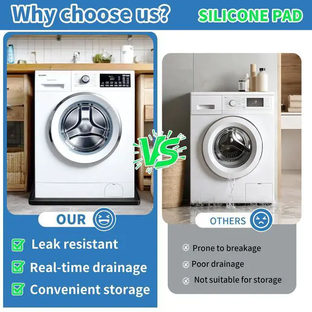 Alt view image 4 of 7 - Washing Machine Drain Pan Silicone mat 27"x27" with 0.79" Raised Edges, Leak-Proof Silicone Mat, Non-Slip Waterproof Floor Protector for Washer Dryer (Black)