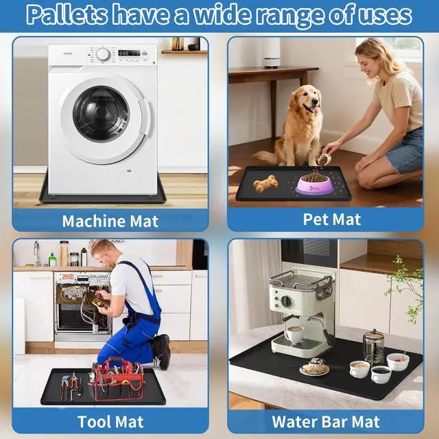 Alt view image 3 of 7 - Washing Machine Drain Pan Silicone mat 27"x27" with 0.79" Raised Edges, Leak-Proof Silicone Mat, Non-Slip Waterproof Floor Protector for Washer Dryer (Black)