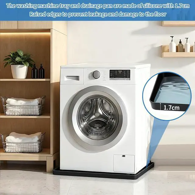 Alt view image 6 of 7 - Washing Machine Drain Pan Silicone mat 27"x27" with 0.79" Raised Edges, Leak-Proof Silicone Mat, Non-Slip Waterproof Floor Protector for Washer Dryer (Black)