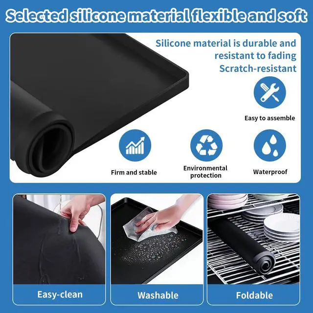 Alt view image 7 of 7 - Washing Machine Drain Pan Silicone mat 27"x27" with 0.79" Raised Edges, Leak-Proof Silicone Mat, Non-Slip Waterproof Floor Protector for Washer Dryer (Black)