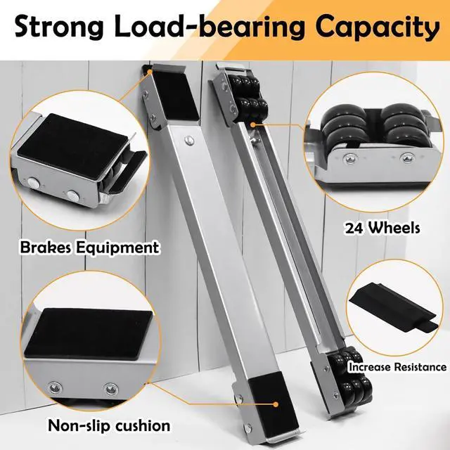 Alt view image 4 of 6 - 6 PCS Extendable Furniture Appliances Rollers, Mover Tools for Moving, Grey | 24 Roller & Brake Equipment for Heavy Washing Machine Refrigerator for Mobile Wheels Strong Base Stand Hold Up to 660 lb