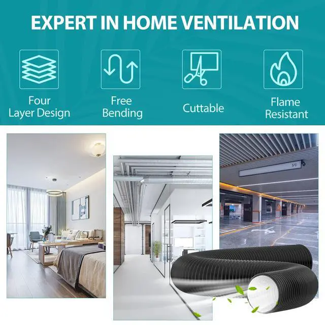 Alt view image 4 of 7 - 5 Inch Air Ducting, 32 Feet Flexible Aluminum Dryer Vent Hose, Three Layer Protection Dryer Hose with 2 Clamps for HVAC Ventilation Heating Cooling Exhaust