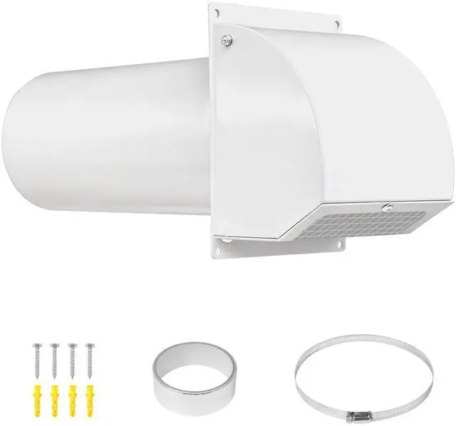 Main image of 4 Inch Dryer Vent with Screen and Damper, White | Heavy-duty 14GA/2MM Steel Dryer Vent Cover, Dryer Vent Cover Outside for Dryer Ventilation and Outdoor Air Exhaust