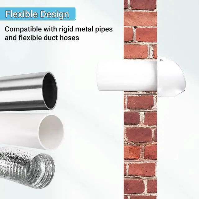 Alt view image 5 of 7 - 4 Inch Dryer Vent with Screen and Damper, White | Heavy-duty 14GA/2MM Steel Dryer Vent Cover, Dryer Vent Cover Outside for Dryer Ventilation and Outdoor Air Exhaust