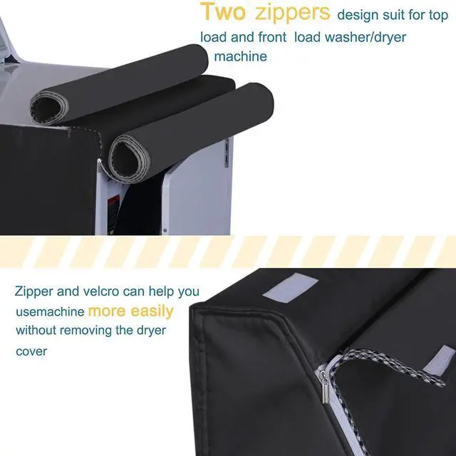 Alt view image 7 of 7 - 2 Pack Washing Machine Cover,Waterproof Dustproof Washing Cover with Zipper,Fit for Outside Top or Front Load Washer/Dryer,27"W x 26"D x 43"H-Black