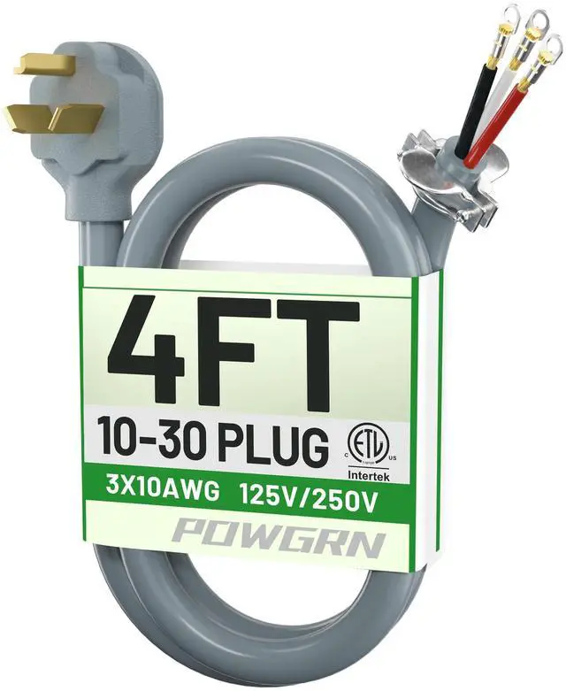 Main image of 4FT 3 Prong Dryer Cord, Pure Copper Wire, ETL Listed, STW | 10 Gauge Appliance Dryer Power Cord 3 Prong NEMA 10-30P to 3-Wire, 3 Prong Dryer Cord 4FT, 30A 250V 7500W, Gray
