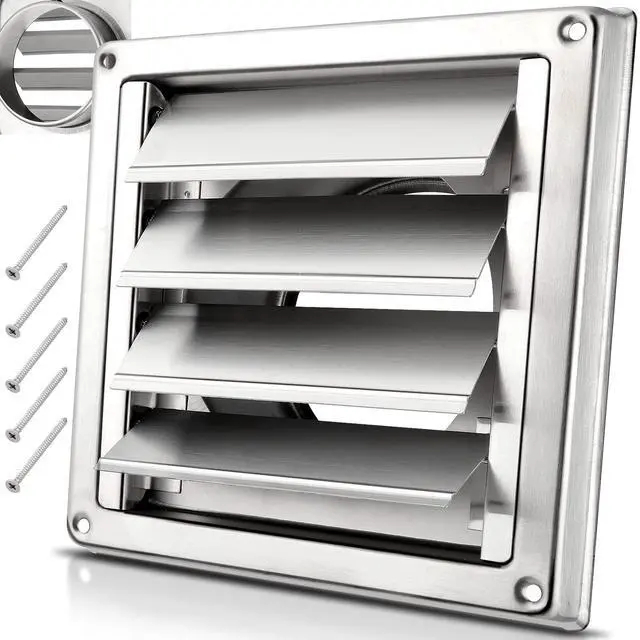 Main image of 4" Metal Dryer Vent Cover for Exterior Wall, Stainless Steel | Weather & UV-Resistant with 4 Screws Rubber Gasket, Exterior Wall Vent Cover with Louvre for Dryer, AC Vents Range, Hood Vent