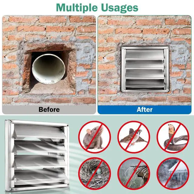Alt view image 5 of 6 - 4" Metal Dryer Vent Cover for Exterior Wall, Stainless Steel | Weather & UV-Resistant with 4 Screws Rubber Gasket, Exterior Wall Vent Cover with Louvre for Dryer, AC Vents Range, Hood Vent