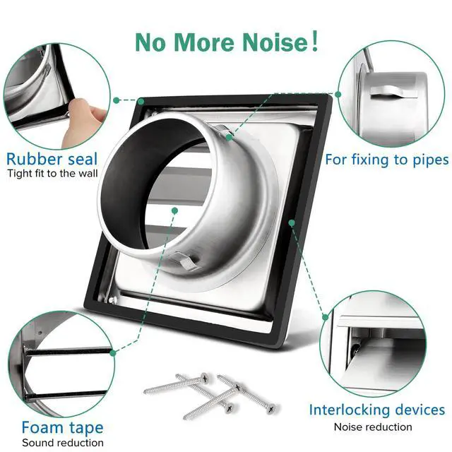 Alt view image 6 of 6 - 4" Metal Dryer Vent Cover for Exterior Wall, Stainless Steel | Weather & UV-Resistant with 4 Screws Rubber Gasket, Exterior Wall Vent Cover with Louvre for Dryer, AC Vents Range, Hood Vent