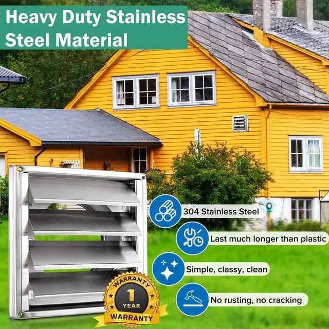 Alt view image 4 of 6 - 4" Metal Dryer Vent Cover for Exterior Wall, Stainless Steel | Weather & UV-Resistant with 4 Screws Rubber Gasket, Exterior Wall Vent Cover with Louvre for Dryer, AC Vents Range, Hood Vent