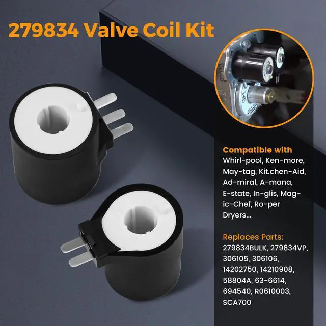 Alt view image 6 of 7 - Dryer Repair Kit Contains 279311 Igniter 279834 Gas Valve Coil 338906 Flame Sensor Fit for Kenmore Whirlpool Maytag Gas Dryers