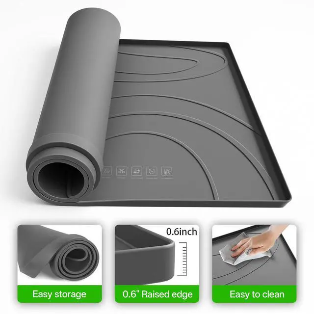 Alt view image 3 of 7 - Washing Machine Drain Pan Silicone mat 30x33 Inch Non-Slip Waterproof Washer Drip Tray, Anti-Vibration Soft Mat for Under Dryer or Washer, Floor Leak Protector for Laundry Room