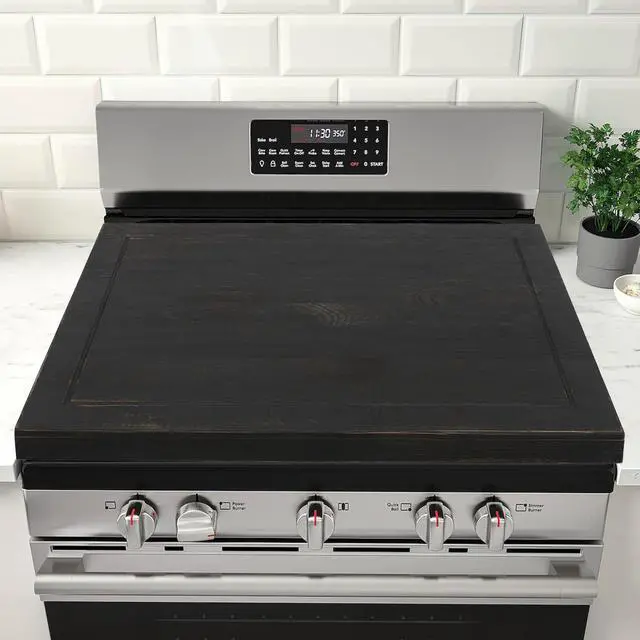 Alt view image 3 of 7 - Stove Cover, Noodle Board Electric Stove Cover, Wooden Cutting Board for Rv Stove Top, Extra Countertop Space for Kitchen Stovetop (Log Color/Black/Old-White) (Black)