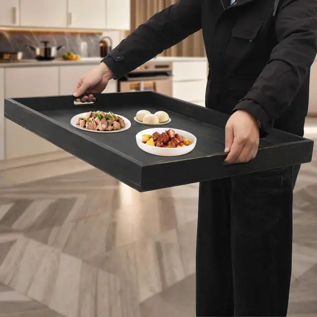 Alt view image 6 of 7 - Stove Cover, Noodle Board Electric Stove Cover, Wooden Cutting Board for Rv Stove Top, Extra Countertop Space for Kitchen Stovetop (Log Color/Black/Old-White) (Black)