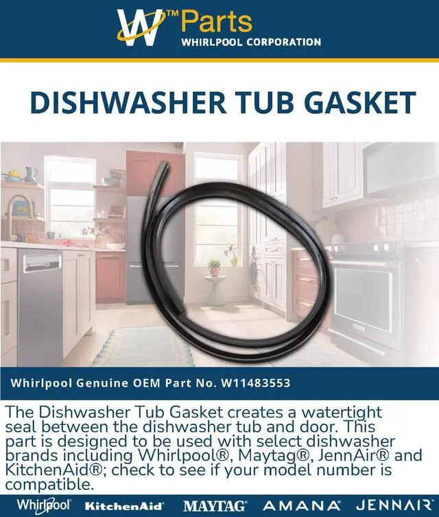 Alt view image 4 of 5 - Whirlpool W11483553 OEM Dishwasher Tub Gasket