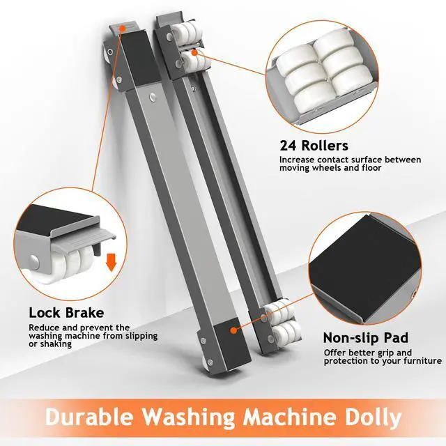 Alt view image 2 of 7 - Furniture Washing Machine Dolly Extendable Appliance Rollers, Grey | Heavy duty stand wheels for washing machine, refrigerator. Low profile mover dolly for washer and dryer, fridge & appliances