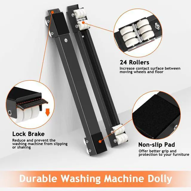 Alt view image 2 of 7 - Furniture Washing Machine Dolly Extendable Appliance Rollers, Black | Heavy duty stand wheels for washing machine, refrigerator. Low profile mover dolly for washer and dryer, fridge & appliances