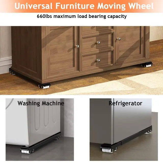 Alt view image 7 of 7 - Furniture Washing Machine Dolly Extendable Appliance Rollers, Black | Heavy duty stand wheels for washing machine, refrigerator. Low profile mover dolly for washer and dryer, fridge & appliances