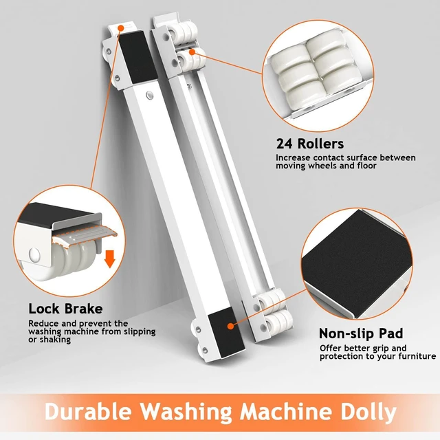 Alt view image 2 of 7 - Furniture Washing Machine Dolly Extendable Appliance Rollers, White | Heavy duty stand wheels for washing machine, refrigerator. Low profile mover dolly for washer and dryer, fridge & appliances
