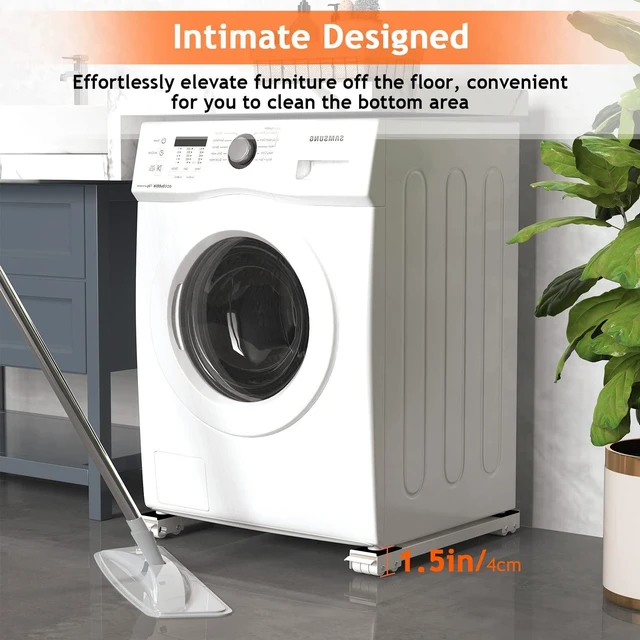 Alt view image 4 of 7 - Furniture Washing Machine Dolly Extendable Appliance Rollers, White | Heavy duty stand wheels for washing machine, refrigerator. Low profile mover dolly for washer and dryer, fridge & appliances