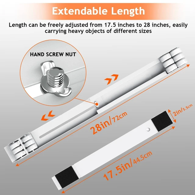 Alt view image 3 of 7 - Furniture Washing Machine Dolly Extendable Appliance Rollers, White | Heavy duty stand wheels for washing machine, refrigerator. Low profile mover dolly for washer and dryer, fridge & appliances