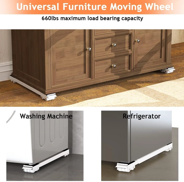Alt view image 7 of 7 - Furniture Washing Machine Dolly Extendable Appliance Rollers, White | Heavy duty stand wheels for washing machine, refrigerator. Low profile mover dolly for washer and dryer, fridge & appliances