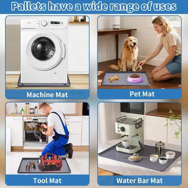 Alt view image 3 of 7 - Washing Machine Drain Pan Silicone mat 27"x27" with 0.79" Raised Edges, Leak-Proof Silicone Mat, Non-Slip Waterproof Floor Protector for Washer Dryer (Grey)