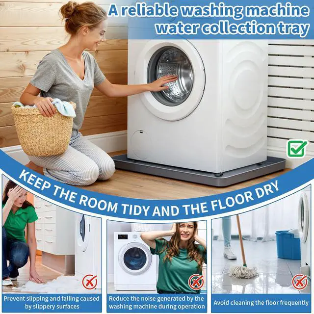 Alt view image 2 of 7 - Washing Machine Drain Pan Silicone mat 27"x27" with 0.79" Raised Edges, Leak-Proof Silicone Mat, Non-Slip Waterproof Floor Protector for Washer Dryer (Grey)