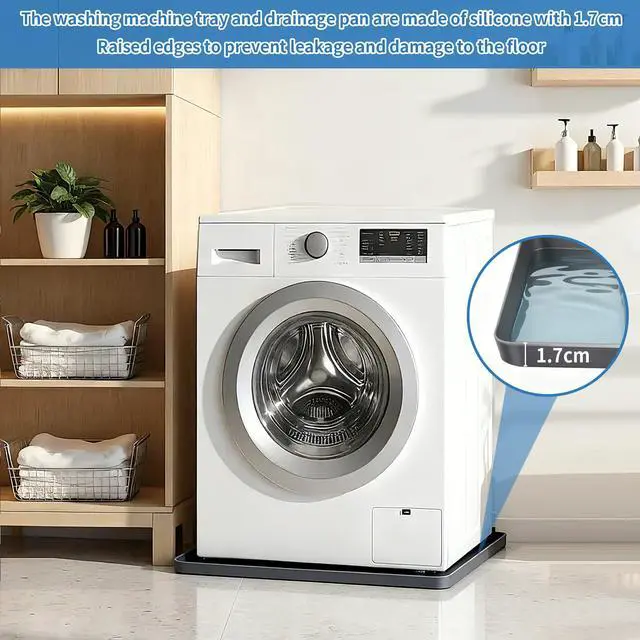Alt view image 6 of 7 - Washing Machine Drain Pan Silicone mat 27"x27" with 0.79" Raised Edges, Leak-Proof Silicone Mat, Non-Slip Waterproof Floor Protector for Washer Dryer (Grey)