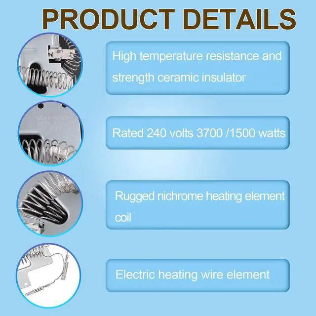 Alt view image 4 of 6 - DVE45R6100C/A3 DVE45T3200W/A3 DVE45R6100P/A3 Heating Element for Samsung | DVE50T5300C/A3 DV422EWHDWR/AA DV363EWBEUF/A1 DV218AEW/XAA DV220AEW/XAA DVE50M7450P/A3 Replacement Dryer heating element kit