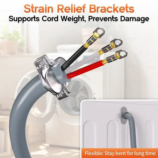 Alt view image 3 of 7 - 6FT 3 Prong Dryer Cord, Pure Copper, NEMA 10-30P Plug, ETL Listed | 3-Wire 30Amp 10 Gauge, Dryer Cord 3 Prong, Dryer Power Cord Replacement, O-Ring Terminals, 250V 7500W, Gray, STW