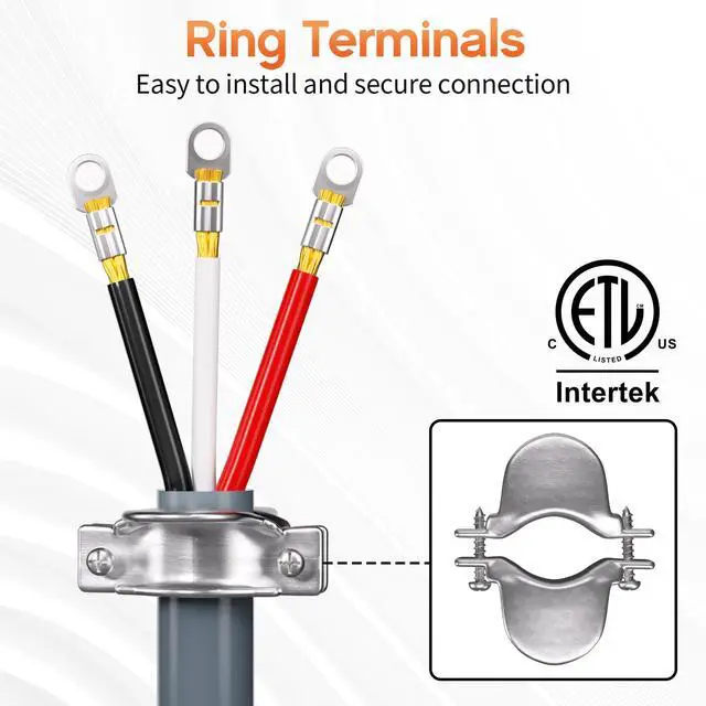 Alt view image 6 of 7 - 6FT 3 Prong Dryer Cord, Pure Copper, NEMA 10-30P Plug, ETL Listed | 3-Wire 30Amp 10 Gauge, Dryer Cord 3 Prong, Dryer Power Cord Replacement, O-Ring Terminals, 250V 7500W, Gray, STW