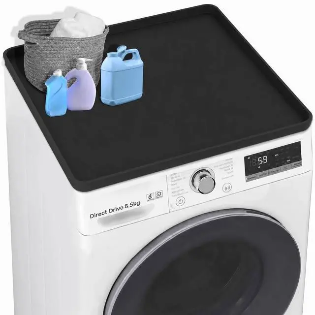 Main image of Black Washer Dryer Top Protector Mat 27"x27" Silicone Non Slip | Heavy Duty Silicone, Waterproof Tray Edge, Non Slip Base, Heat Resistant, Scratch Protection, Easy Clean, Multi Use