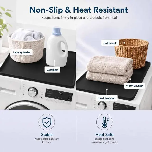 Alt view image 7 of 7 - Black Washer Dryer Top Protector Mat 27"x27" Silicone Non Slip | Heavy Duty Silicone, Waterproof Tray Edge, Non Slip Base, Heat Resistant, Scratch Protection, Easy Clean, Multi Use