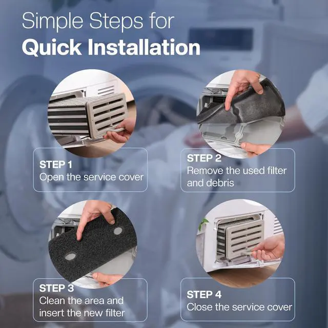 Alt view image 3 of 7 - 2 Plinth Filters for Miele T1 Dryer - Replacement Part 9164761 | Replaces 9164761 · 2-pack, washable and reusable · no tools needed · fits Miele T1 heat pump dryers