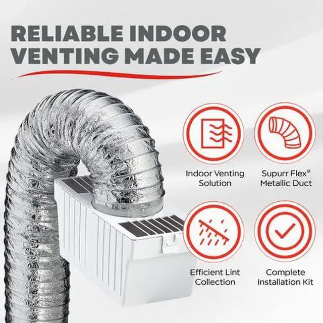 Alt view image 2 of 7 - Dryer Lint Trap Kit for Indoor Dryer Venting with 4"x5' Flex Duct | Designed for use with indoor electric dryers where outside venting is impossible, captures lint to improve dryer safety