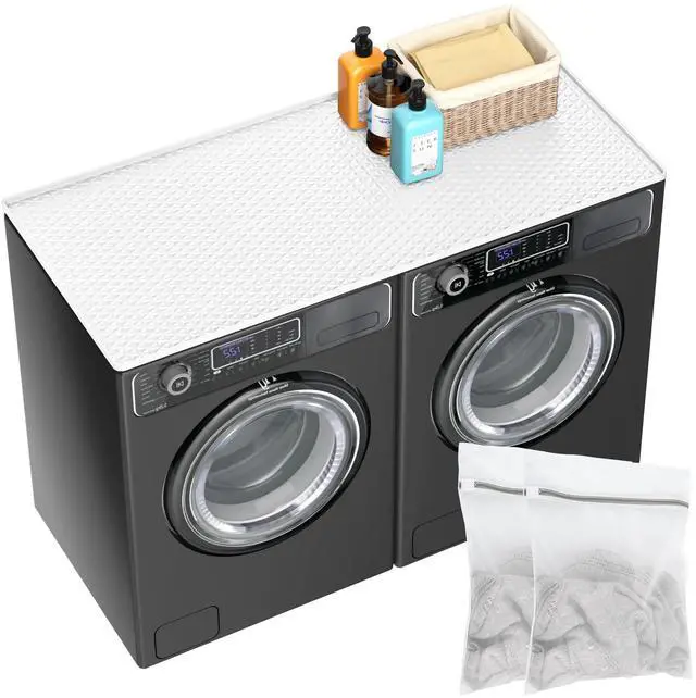 Main image of 54" x 27.5" Silicone Washer Dryer Countertop Mat with 2 Laundry Bags Non-Slip, Waterproof, Dustproof Cover for Laundry Room Organization & Surface Protection (White)