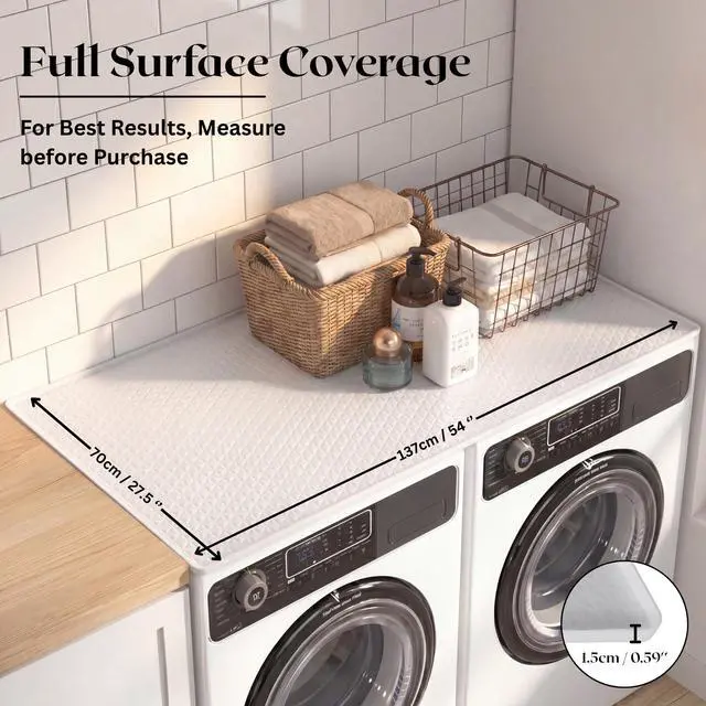 Alt view image 3 of 7 - 54" x 27.5" Silicone Washer Dryer Countertop Mat with 2 Laundry Bags Non-Slip, Waterproof, Dustproof Cover for Laundry Room Organization & Surface Protection (White)