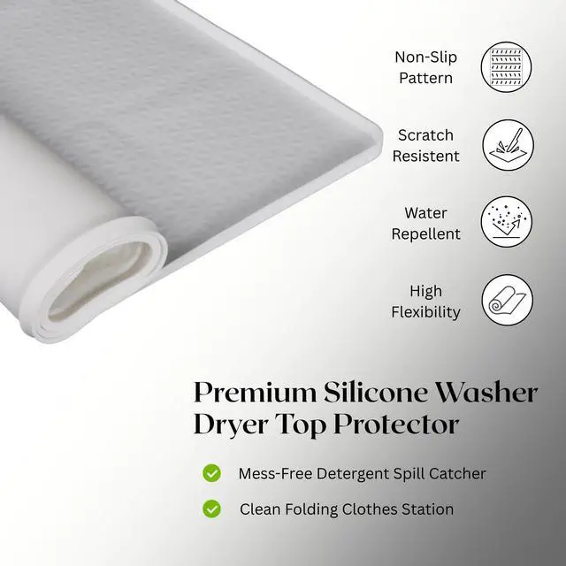 Alt view image 6 of 7 - 54" x 27.5" Silicone Washer Dryer Countertop Mat with 2 Laundry Bags Non-Slip, Waterproof, Dustproof Cover for Laundry Room Organization & Surface Protection (White)