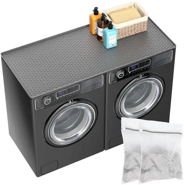 Main image of 54" x 27.5" Silicone Washer Dryer Countertop Mat with 2 Laundry Bags Non-Slip, Waterproof, Dustproof Cover for Laundry Room Organization & Surface Protection (Grey)