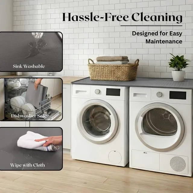 Alt view image 4 of 7 - 54" x 27.5" Silicone Washer Dryer Countertop Mat with 2 Laundry Bags Non-Slip, Waterproof, Dustproof Cover for Laundry Room Organization & Surface Protection (Grey)