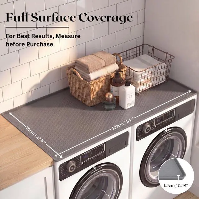 Alt view image 3 of 7 - 54" x 27.5" Silicone Washer Dryer Countertop Mat with 2 Laundry Bags Non-Slip, Waterproof, Dustproof Cover for Laundry Room Organization & Surface Protection (Grey)
