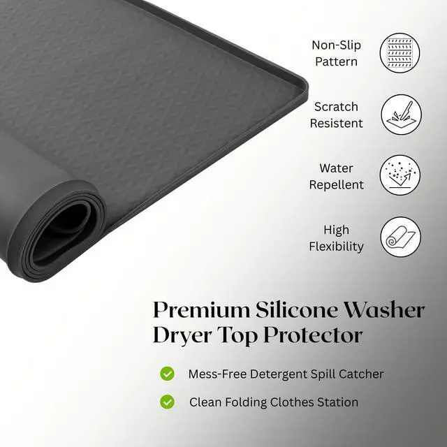 Alt view image 6 of 7 - 54" x 27.5" Silicone Washer Dryer Countertop Mat with 2 Laundry Bags Non-Slip, Waterproof, Dustproof Cover for Laundry Room Organization & Surface Protection (Grey)
