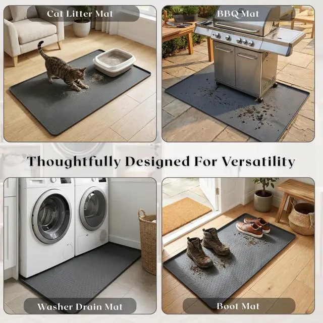 Alt view image 7 of 7 - 54" x 27.5" Silicone Washer Dryer Countertop Mat with 2 Laundry Bags Non-Slip, Waterproof, Dustproof Cover for Laundry Room Organization & Surface Protection (Grey)