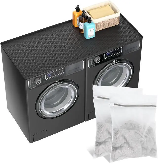 Main image of 54" x 27.5" Silicone Washer Dryer Countertop Mat with 2 Laundry Bags Non-Slip, Waterproof, Dustproof Cover for Laundry Room Organization & Surface Protection (Black)