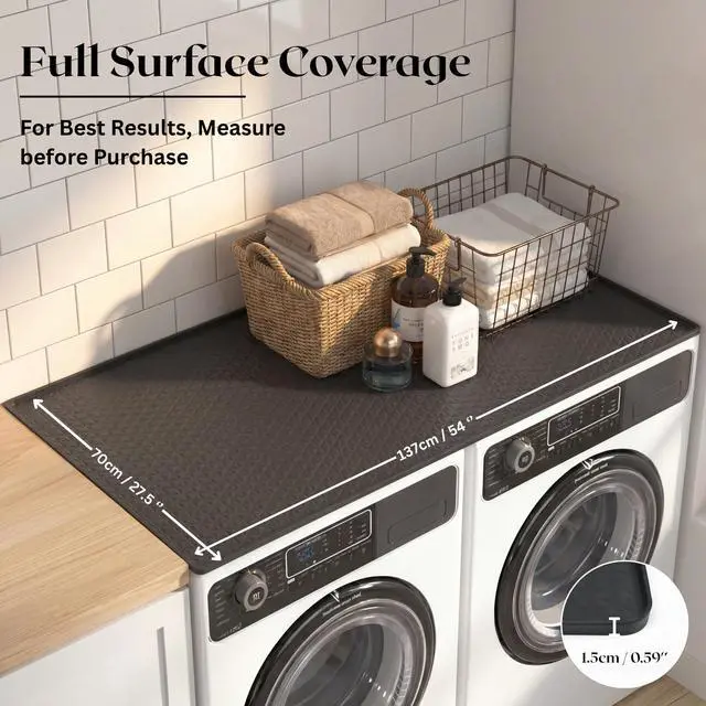 Alt view image 3 of 7 - 54" x 27.5" Silicone Washer Dryer Countertop Mat with 2 Laundry Bags Non-Slip, Waterproof, Dustproof Cover for Laundry Room Organization & Surface Protection (Black)