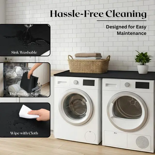 Alt view image 4 of 7 - 54" x 27.5" Silicone Washer Dryer Countertop Mat with 2 Laundry Bags Non-Slip, Waterproof, Dustproof Cover for Laundry Room Organization & Surface Protection (Black)